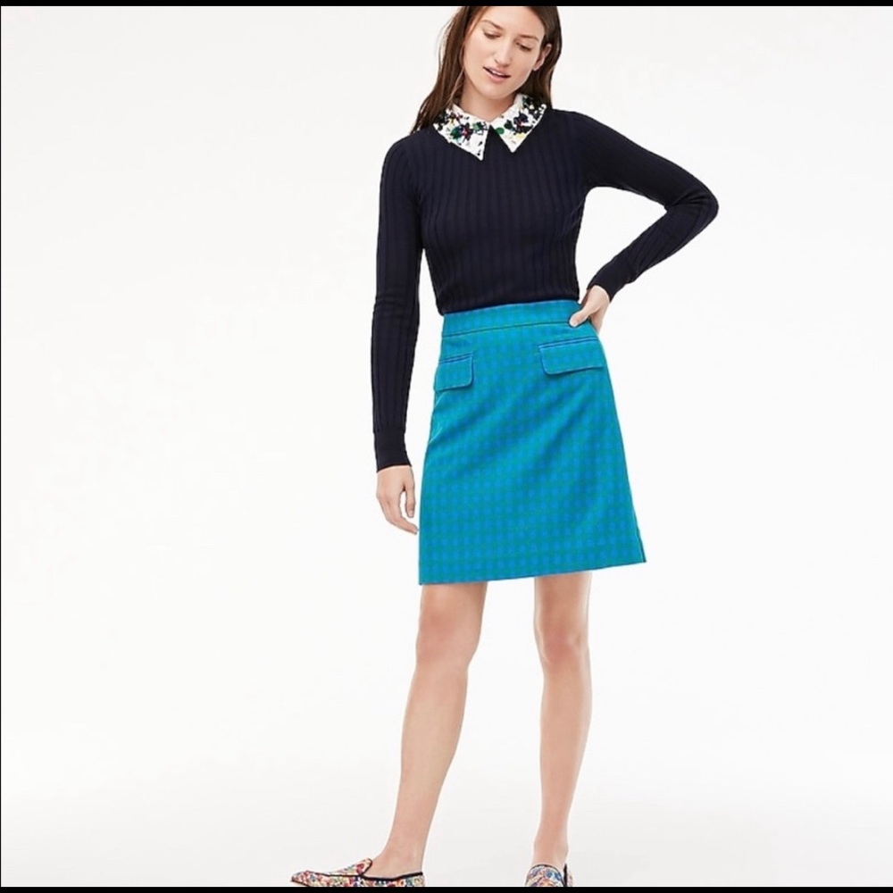 NWT jcrew Colorful Gingham Front Flap Pocket Skirt